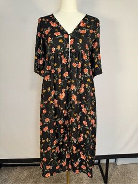 Vintage 90s Japanese Floral Button Front Dress / Cardigan Medium